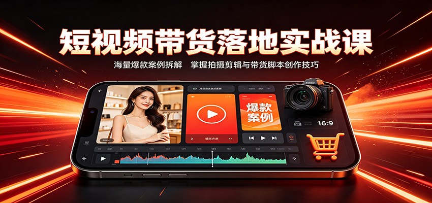 短视频带货落地实战课：海量爆款案例拆解，掌握拍摄剪辑与带货脚本创作技巧-轻创终点站