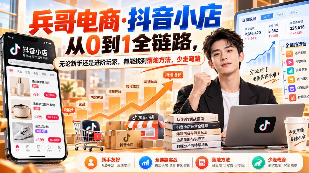 【无水印】兵哥电商·抖音小店从0到1全链路，无论新手还是进阶玩家，都能找到落地方法，少走弯路(更新9月)-轻创终点站