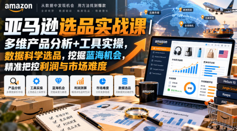 亚马逊选品实战课｜多维产品分析+工具实操，数据科学选品，挖掘蓝海机会，精准把控利润与市场难度-轻创终点站
