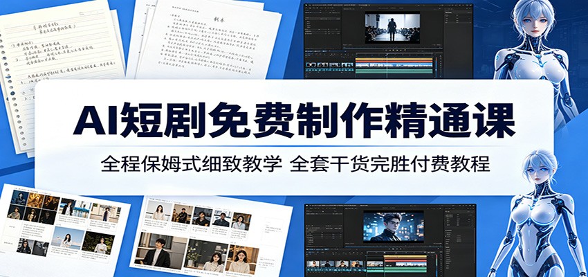 AI短剧免费制作精通课：全程保姆式细致教学，全套干货完胜付费教程-源创文化:轻创终点站
