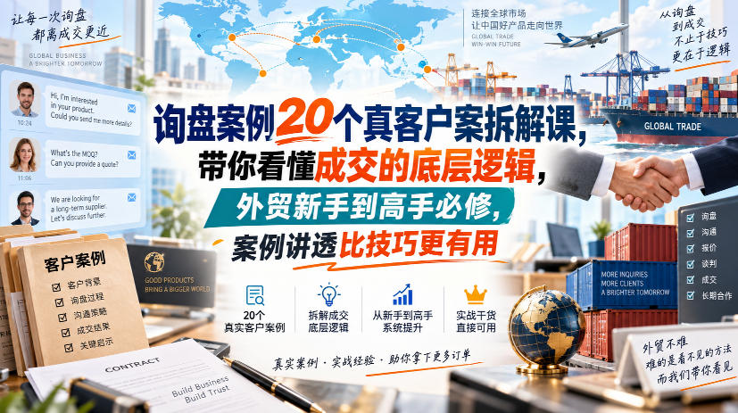 询盘案例20个真客户案拆解课，带你看懂成交的底层逻辑，外贸新手到高手必修，案例讲透比技巧更有用-轻创终点站