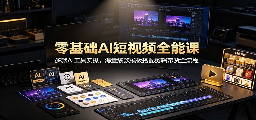 零基础AI短视频全能课：多款AI工具实操，海量爆款模板搭配剪辑带货全流程-轻创终点站