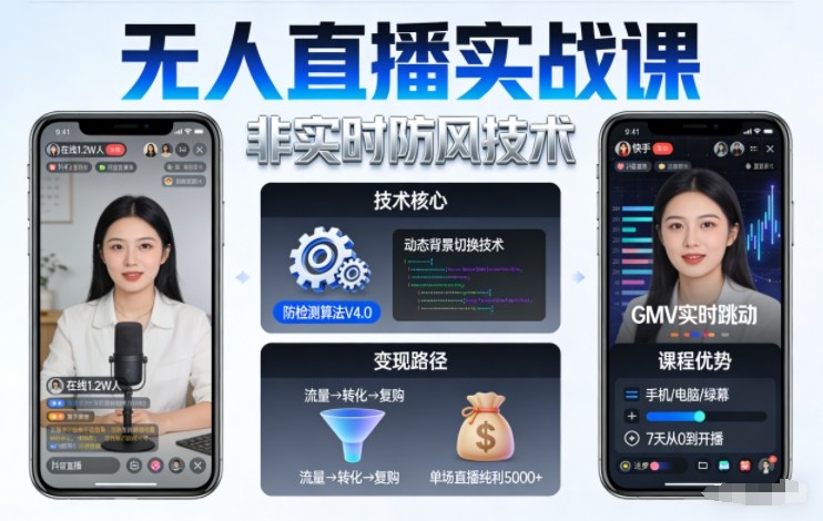 宝子哥无人直播实战课，非实时防风技术，聚焦抖音快手等平台直播带货，轻松开启直播变现之路(更新2026年08月18日)-轻创终点站