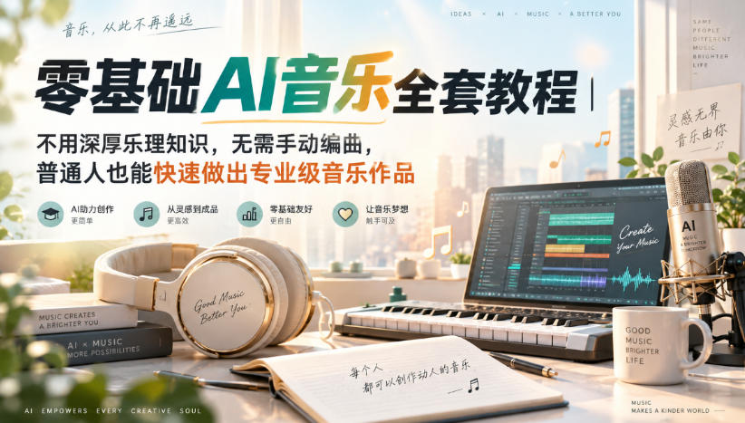 零基础AI音乐全套教程｜不用深厚乐理知识，无需手动编曲，普通人也能快速做出专业级音乐作品-轻创终点站