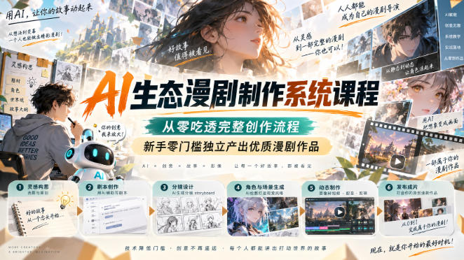 AI生态漫剧制作系统课程，从零吃透完整创作流程，新手零门槛独立产出优质漫剧作品-轻创终点站