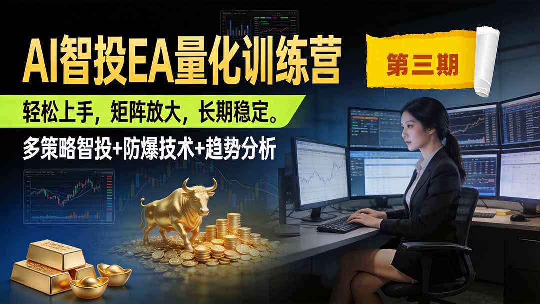 AI智投EA量化训练营第三期，多策略智投+防爆技术+趋势分析 ，小白轻松上手，矩阵放大，长期稳定，日入500U。-轻创终点站