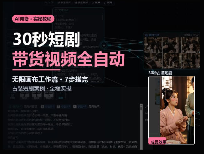 Seedance2.0做短剧带货视频，无限画布工作流·7步搭完古装短剧案例·全程实操-轻创终点站
