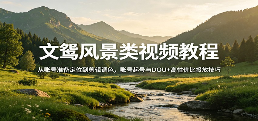 文鸳风景类视频教程：从账号准备定位到剪辑调色，账号起号与DOU+高性价比投放技巧-源创文化:轻创终点站