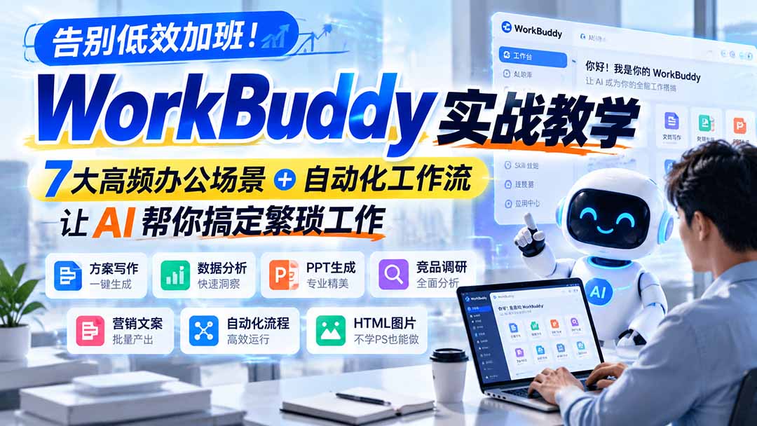 告别低效加班！WorkBuddy实战教学，7大高频办公场景＋自动化工作流，让AI帮你搞定繁琐工作-轻创终点站