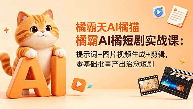 橘霸天AI橘猫短剧实战课：提示词+图片视频生成+剪辑，零基础批量产出治愈短剧-源创文化:轻创终点站