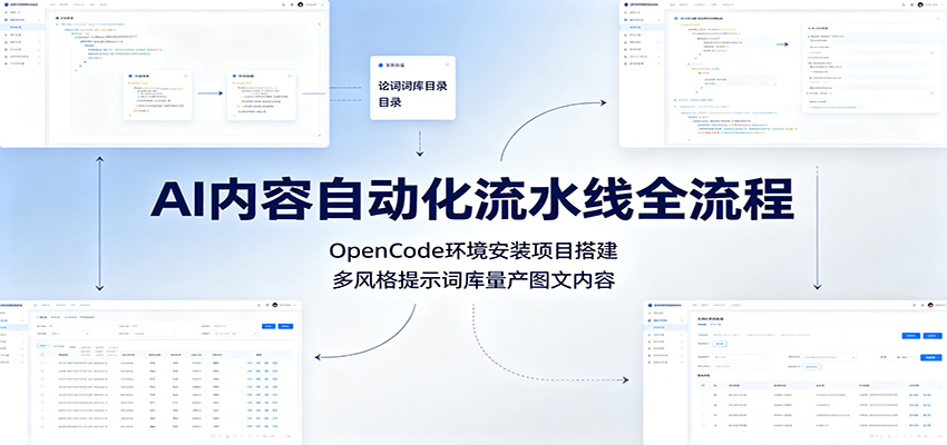 AI内容自动化流水线全流程:OpenCode环境安装项目搭建,多风格提示词库量产图文内容-源创文化:轻创终点站