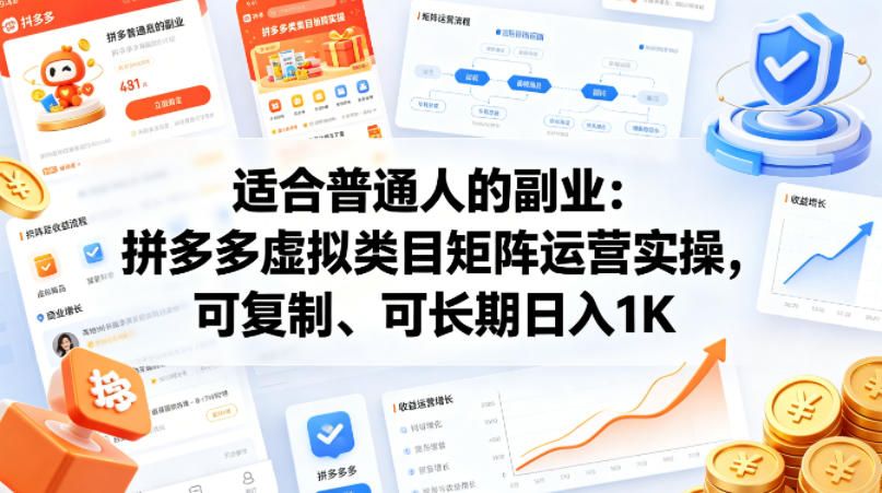 适合普通人的副业：拼多多虚拟类目矩阵运营实操，可复制、可长期日入1K【揭秘】-源创文化:轻创终点站