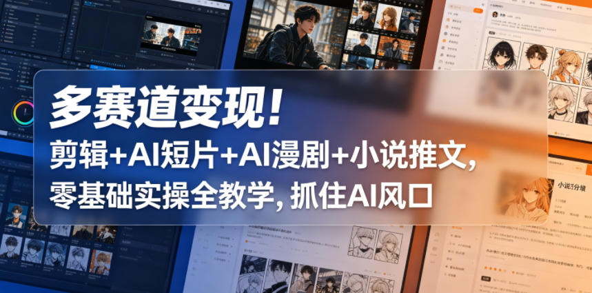 多赛道变现！剪辑+AI短片+AI漫剧+小说推文，零基础实操全教学，抓住AI风口-源创文化:轻创终点站