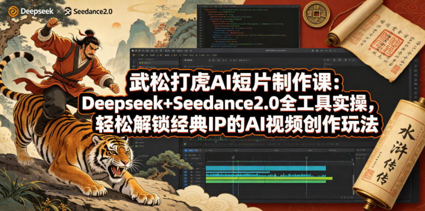 武松打虎AI短片制作课：Deepseek+Seedance2.0全工具实操，轻松解锁经典IP的AI视频创作玩法-源创文化:轻创终点站