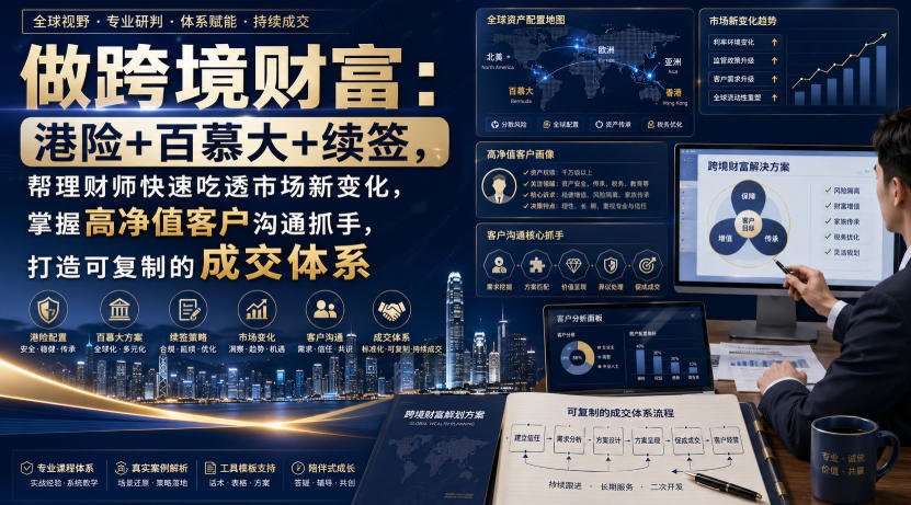 做跨境财富：港险+百慕大+续签，帮理财师快速吃透市场新变化，掌握高净值客户沟通抓手，打造可复制的成交体系-轻创终点站