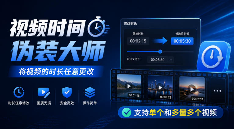 视频时间伪装大师,将视频的时长任意更改,支持单个和多量多个视频-轻创终点站