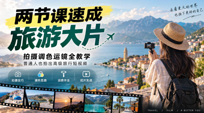 两节课速成旅游大片｜拍摄调色运镜全教学，普通人也拍出高级旅行短视频-轻创终点站