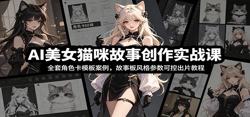 AI美女猫咪故事创作实战课：全套角色卡模板案例，故事板风格参数可控出片教程-源创文化:轻创终点站