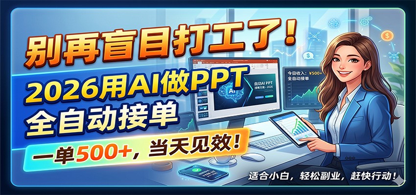 别再盲目打工了！2026用AI做PPT全自动接单，一单5张+，当天见效！-源创文化:轻创终点站