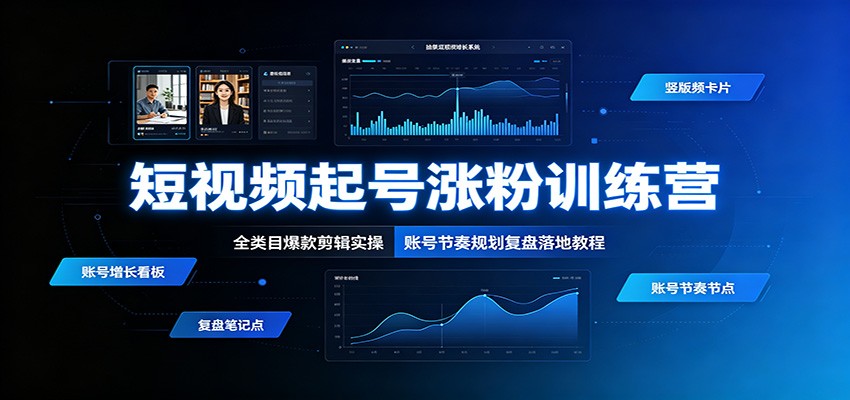 短视频起号涨粉训练营：全类目爆款剪辑实操，账号节奏规划复盘落地教程-轻创终点站