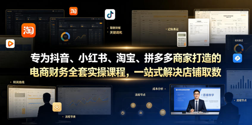 专为抖音、小红书、淘宝、拼多多商家打造的电商财务全套实操课程，一站式解决店铺取数、记账、报税全流程难题-源创文化:轻创终点站