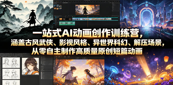 一站式AI动画创作训练营,涵盖古风武侠、影视风格、异世界科幻、解压场景,从零自主制作高质量原创短篇动画-源创文化:轻创终点站