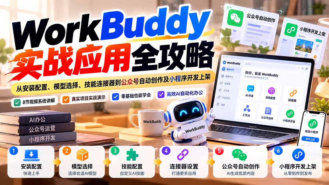WorkBuddy 实战应用全攻略：从安装配置、模型选择、技能连接器到公众号自动创作及小程序开发上架-轻创终点站