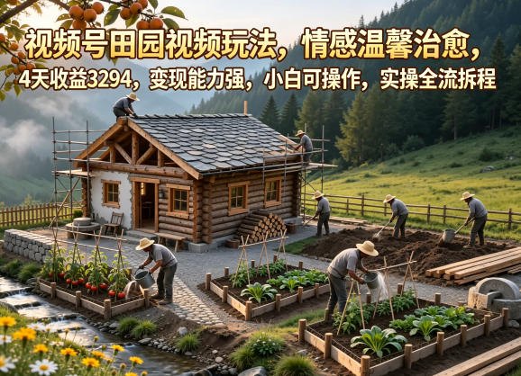 视频号田园视频玩法，情感温馨治愈，4天收益3294，变现能力强，小白可操作，实操全流程拆解-源创文化:轻创终点站
