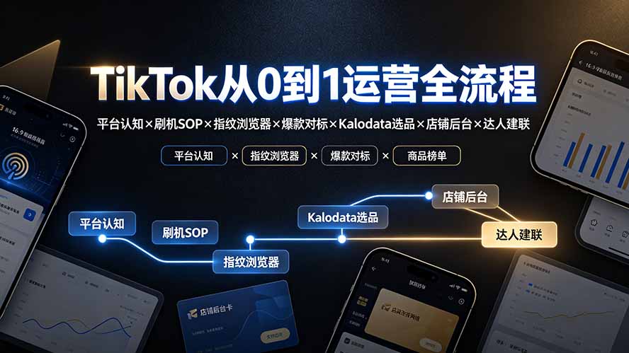 TikTok从0到1运营全流程-更新：平台认知×刷机SOP×指纹浏览器×爆款对标×Kalodata选品×店铺后台×达人建联-轻创终点站