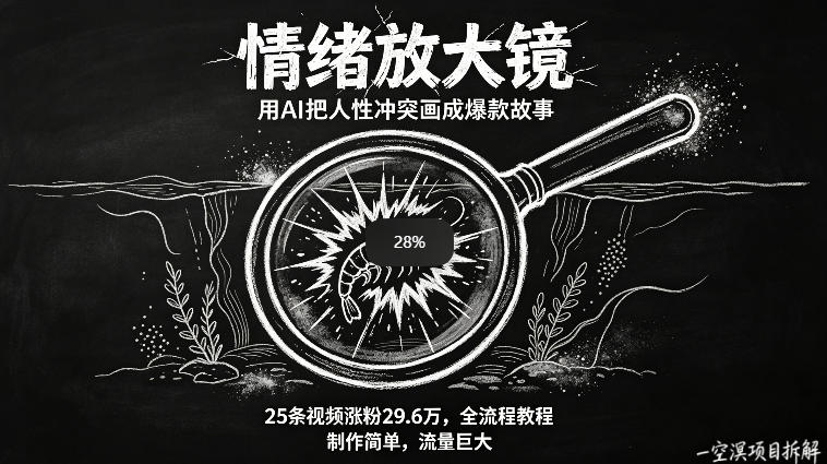 AI制作“情绪放大镜“视频，25条视频涨粉29.6W粉，流量巨大，制作简单，全流程教程-源创文化:轻创终点站