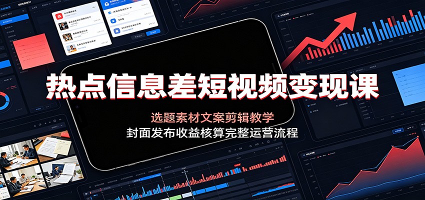 热点信息差短视频变现课：选题素材文案剪辑教学，封面发布收益核算完整运营流程-源创文化:轻创终点站