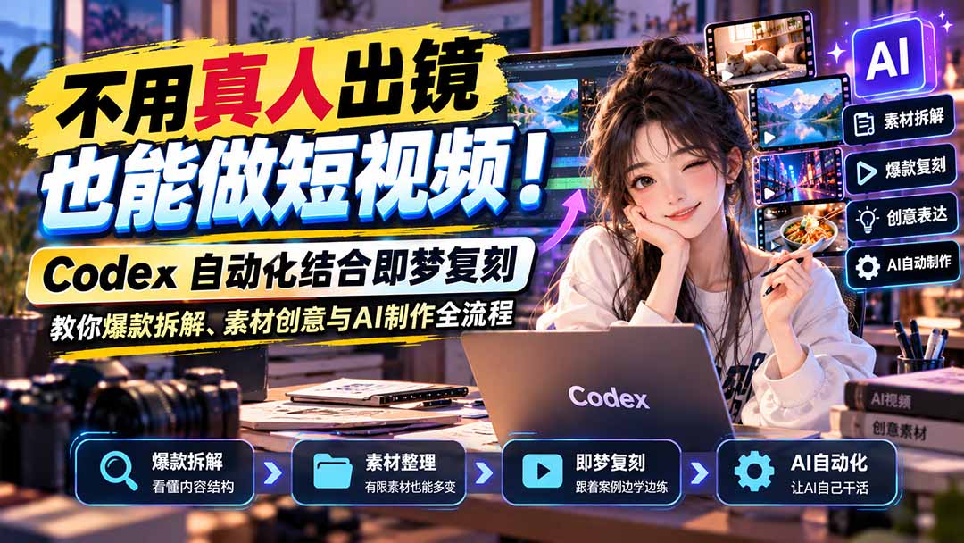 不用真人出镜也能做短视频！Codex自动化结合即梦复刻，教你爆款拆解、素材创意与AI制作全流程-轻创终点站