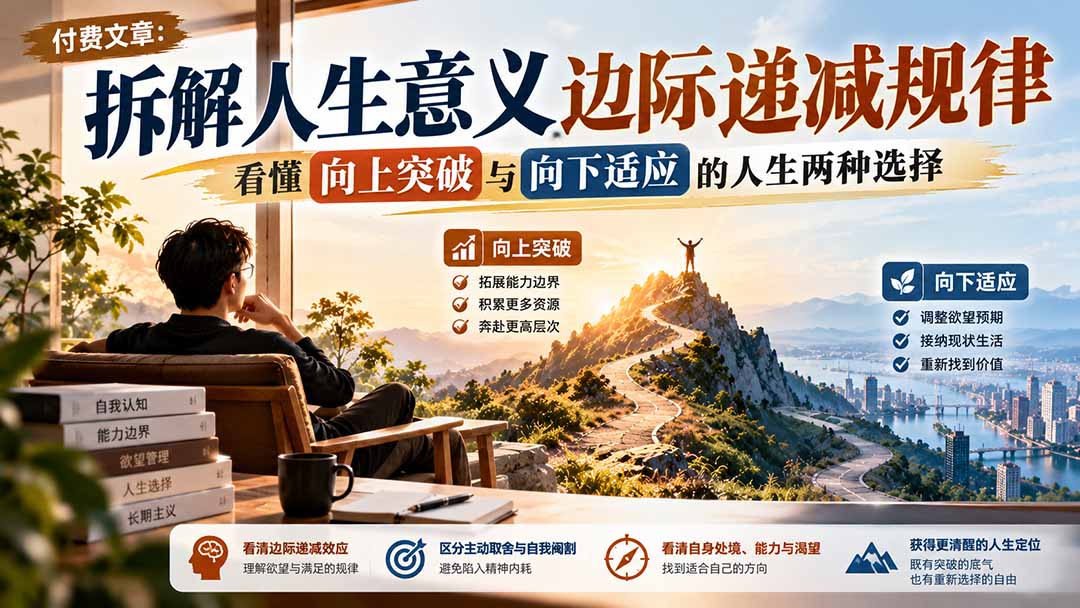 付费文章：拆解人生意义边际递减规律，看懂向上突破与向下适应的人生两种选择-轻创终点站