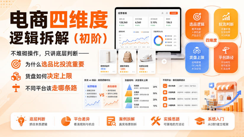 电商四维度逻辑拆解(初阶)不堆砌操作，只讲底层判断——为什么选品比投流重要、货盘如何决定上限、不同平台该走哪条路-轻创终点站