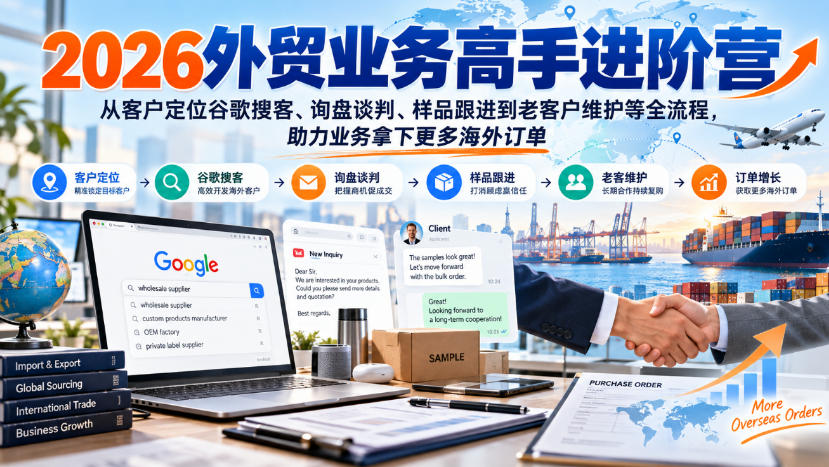 2026外贸业务高手进阶营，从客户定位谷歌搜客、询盘谈判、样品跟进到老客户维护等全流程，助力业务拿下更多海外订单-轻创终点站