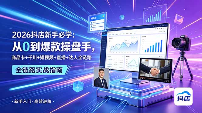 2026抖店新手必学：从0到爆款操盘手，商品卡+千川+短视频+直播+达人全链路-源创文化:轻创终点站