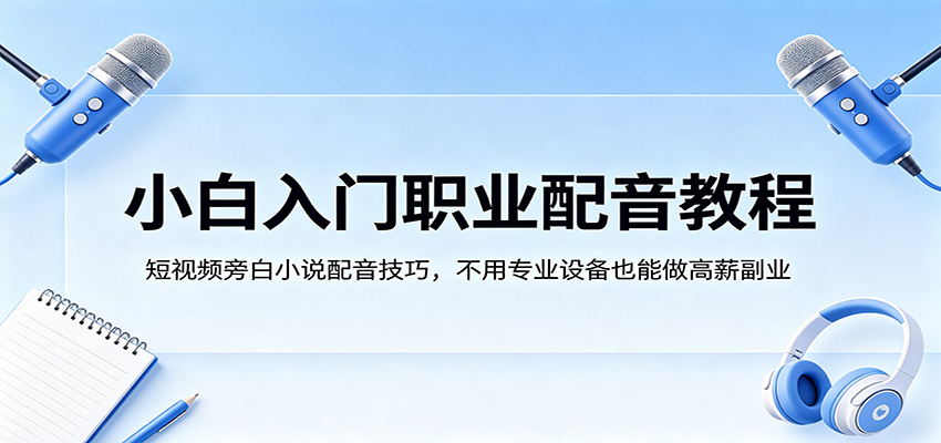 小白入门职业配音教程，短视频旁白小说配音技巧，不用专业设备也能做高薪副业-源创文化:轻创终点站
