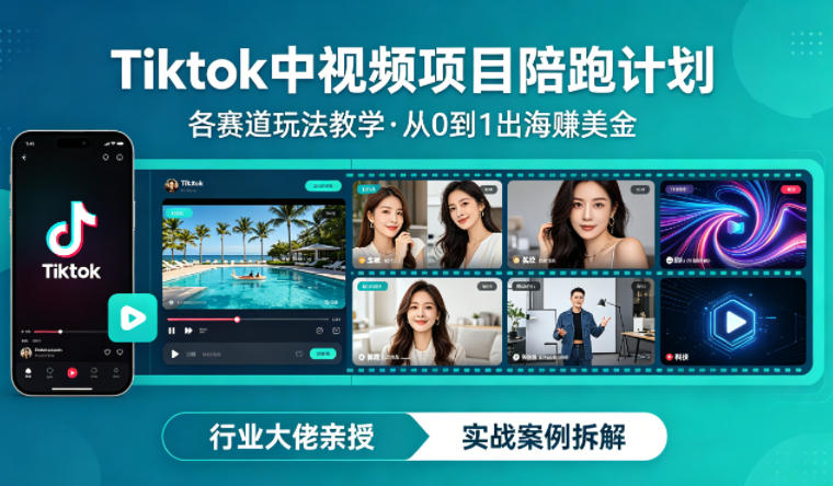 某大佬的Tiktok中视频项目陪跑，涵盖TK各个赛道玩法教学，从0到1出海賺美金-源创文化:轻创终点站