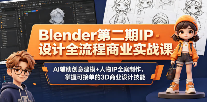 Blender第二期IP设计全流程商业实战课，AI辅助创意建模+人物IP全案制作，掌握可接单的3D商业设计技能-源创文化:轻创终点站