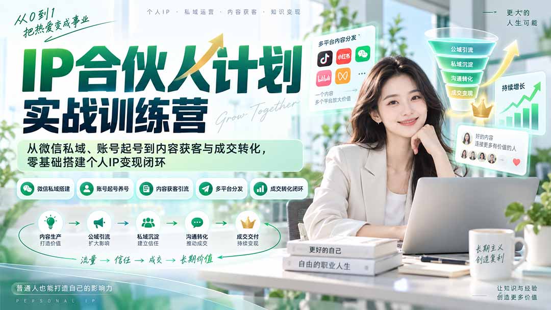 IP合伙人计划实战训练营-更新：从微信私域、账号起号到内容获客与成交转化，零基础搭建个人IP变现闭环-轻创终点站