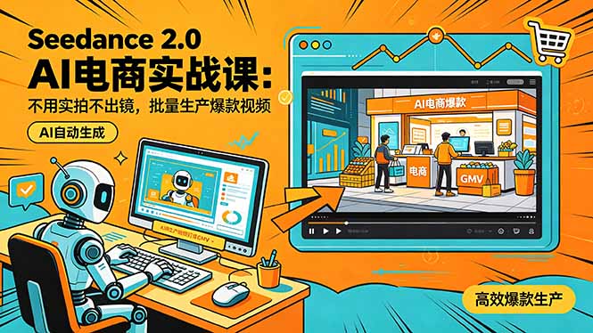 Seedance 2.0 AI电商实战课：不用实拍不出镜，批量生产爆款视频打爆GMV-源创文化:轻创终点站