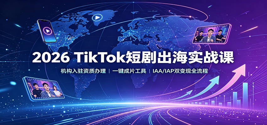 2026 TikTok短剧出海实战课：机构入驻资质办理，一键成片工具，IAA/IAP双变现全流程-轻创终点站