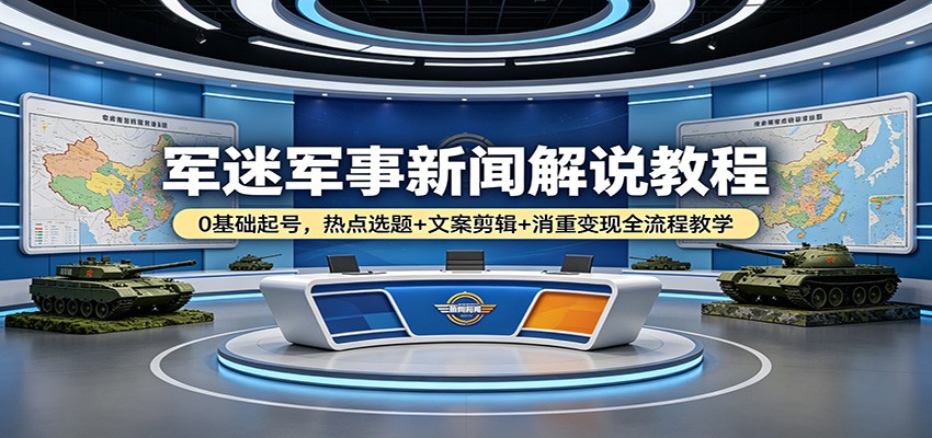 军迷军事新闻解说教程：0基础起号，热点选题+文案剪辑+消重变现全流程教学-源创文化:轻创终点站