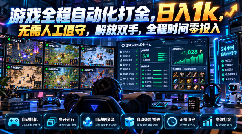 游戏全程自动化打金，日入1k，无需人工值守，解放双手，全程时间零投入【揭秘】-轻创终点站