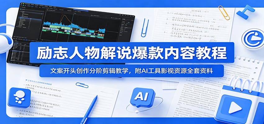 励志人物解说爆款内容教程：文案开头创作分阶剪辑教学，附AI 工具影视资源全套资料-源创文化:轻创终点站