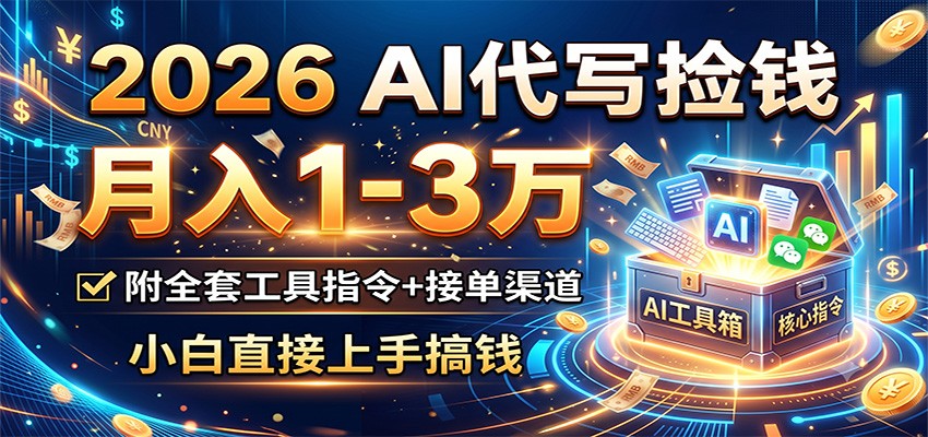 2026 AI代写捡钱,月入1-3万,附全套工具指令+接单渠道,小白直接上手搞钱-源创文化:轻创终点站