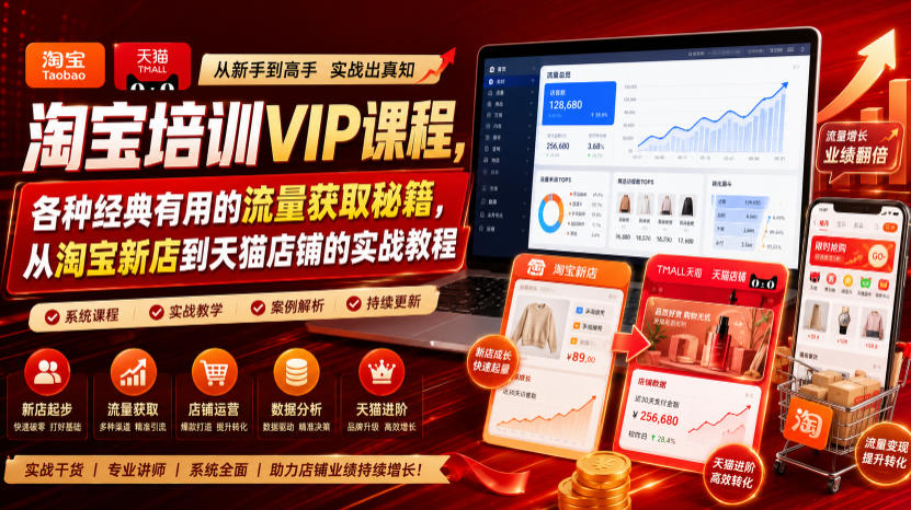 淘宝培训VIP课程，各种经典有用的流量获取秘籍，从淘宝新店到天猫店铺的实战教程(更新10月04日)-轻创终点站