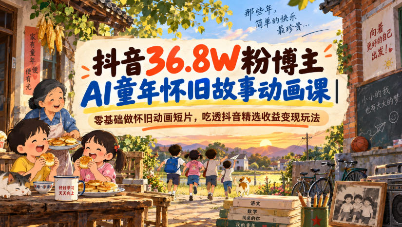 抖音36.8W粉博主AI童年怀旧故事动画课｜零基础做怀旧动画短片，吃透抖音精选收益变现玩法-轻创终点站