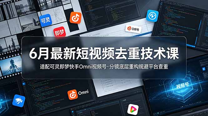 6月最新短视频去重技术课，适配可灵即梦快手Omni视频号，分镜底层重构规避平台查重-源创文化:轻创终点站