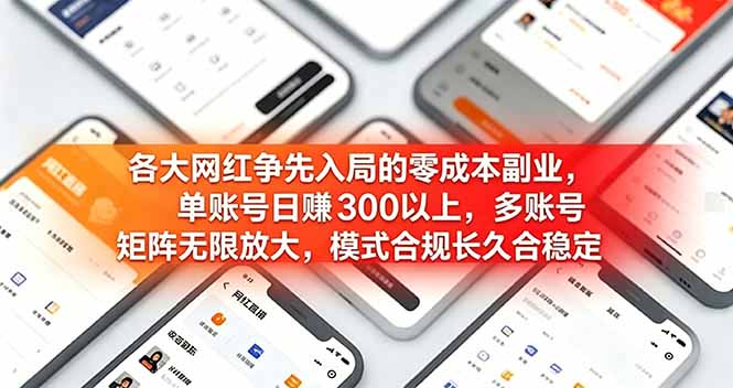 各大网红争先入局的零成本副业，单账号日赚 300 以上，多号矩阵可放大，模式合规长久稳定！-源创文化:轻创终点站